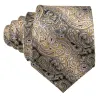 Barry Wang Tan Yellow Grey Paisley Necktie Pocket Square Cufflinks Set sold by Barrywang