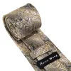 Barry Wang Tan Yellow Grey Paisley Necktie Pocket Square Cufflinks Set sold by Barrywang