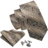 Barry Wang Tan Yellow Grey Paisley Necktie Pocket Square Cufflinks Set sold by Barrywang