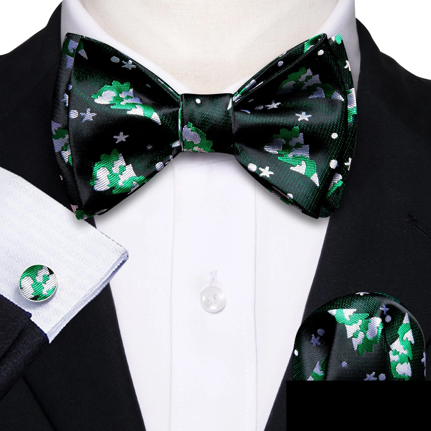 Barry Wang Christmas Black Green Xmas Tree Self Tied Mens Bow Tie Set sold by Barrywang product image thumbnail 2