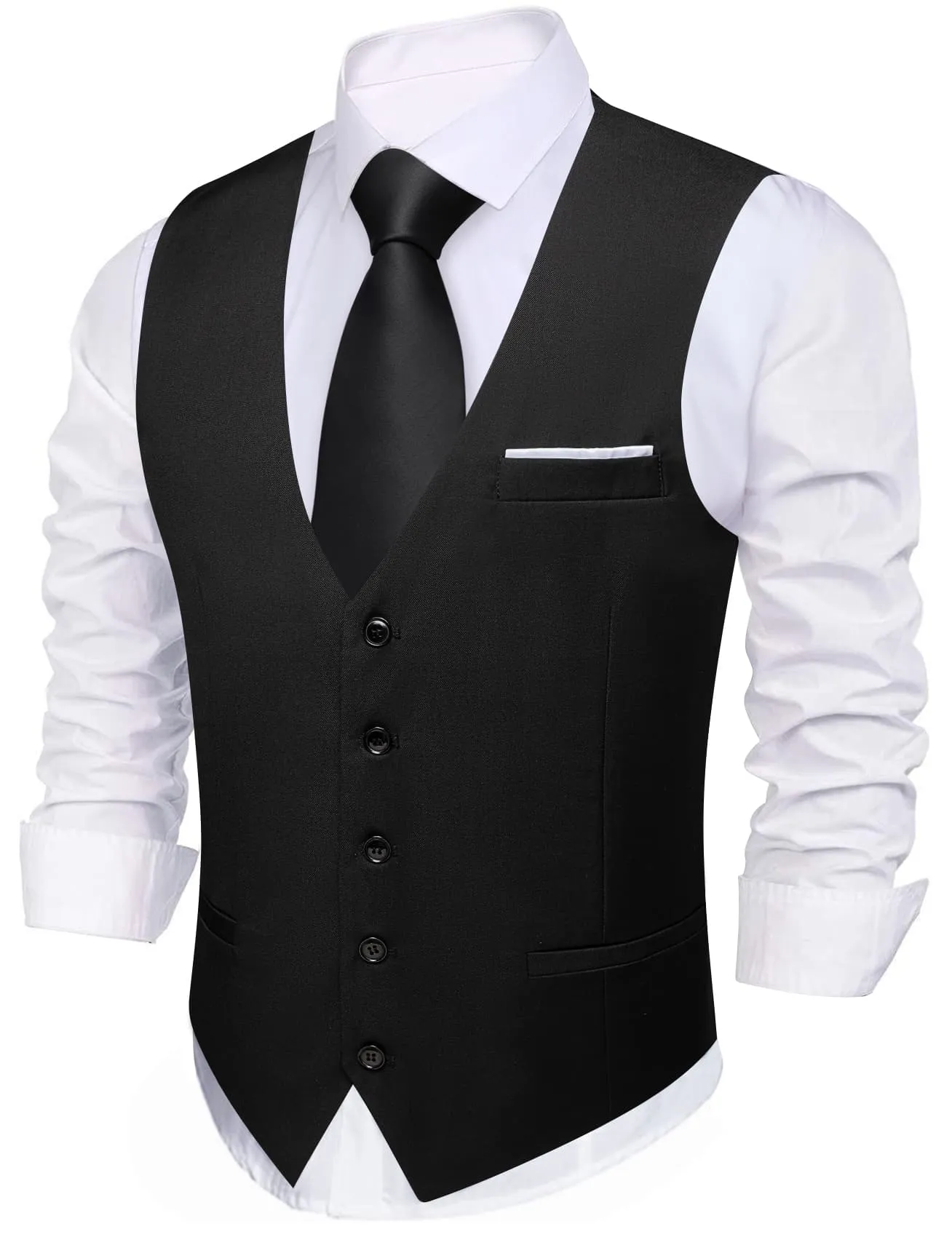 Barry Wang Wedding Vest Solid Black Button V-Neck Sleeveless Waistcoat sold by Barrywang product image thumbnail 2
