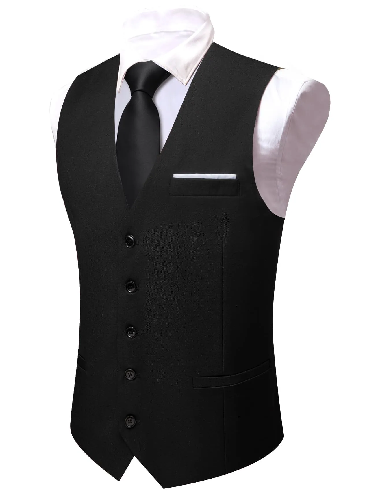 Barry Wang Wedding Vest Solid Black Button V-Neck Sleeveless Waistcoat sold by Barrywang product image thumbnail 5