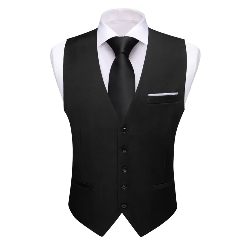 Barry Wang Wedding Vest Solid Black Button V-Neck Sleeveless Waistcoat sold by Barrywang