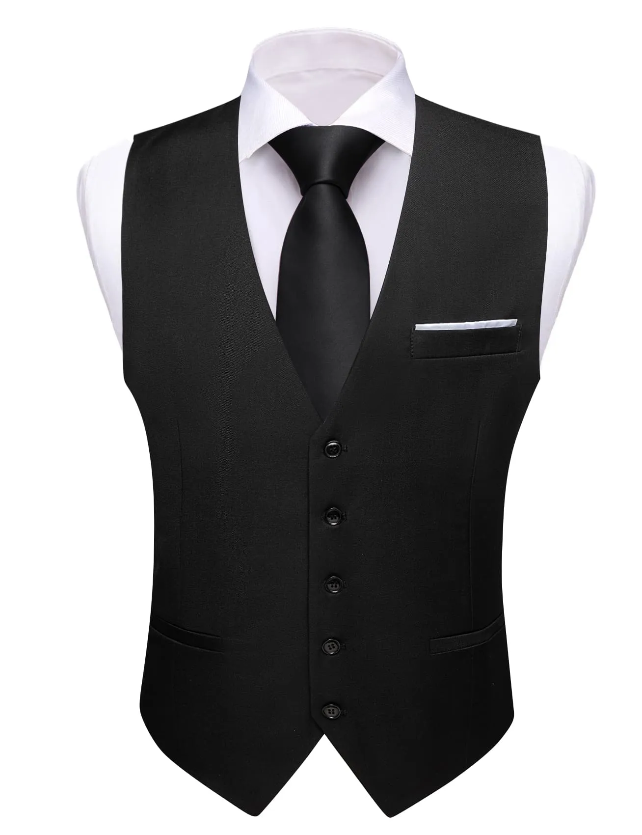 Barry Wang Wedding Vest Solid Black Button V-Neck Sleeveless Waistcoat sold by Barrywang product image thumbnail 4