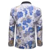 Men's Dress Party Blue White Flower Suit Jacket Slim One Button Stylish Blazer sold by Barrywang
