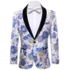 Men's Dress Party Blue White Flower Suit Jacket Slim One Button Stylish Blazer sold by Barrywang