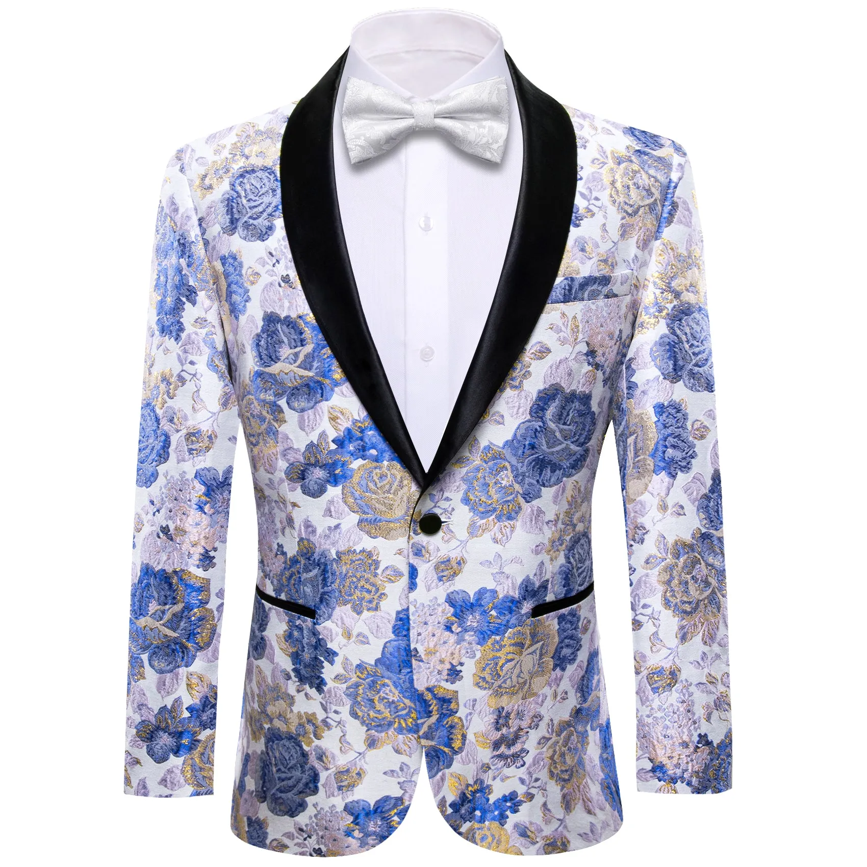 Barry. Wang Men's Dress Party Blue White Flower Suit Jacket Slim One Button Stylish Blazer sold by Barrywang product image thumbnail 3