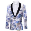 Men's Dress Party Blue White Flower Suit Jacket Slim One Button Stylish Blazer sold by Barrywang