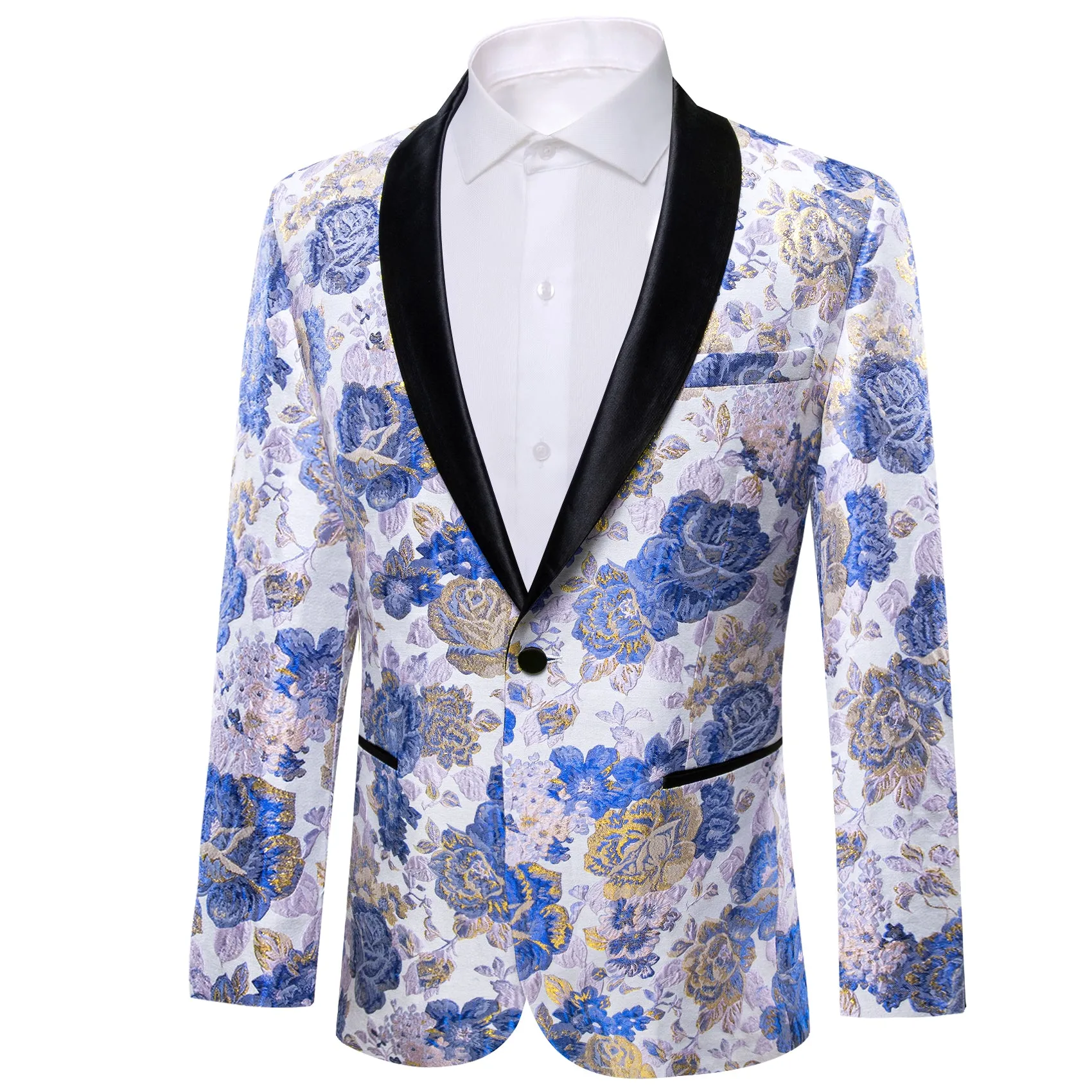 Barry. Wang Men's Dress Party Blue White Flower Suit Jacket Slim One Button Stylish Blazer sold by Barrywang product image thumbnail 2