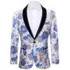Men's Dress Party Blue White Flower Suit Jacket Slim One Button Stylish Blazer sold by Barrywang