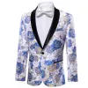 Men's Dress Party Blue White Flower Suit Jacket Slim One Button Stylish Blazer sold by Barrywang
