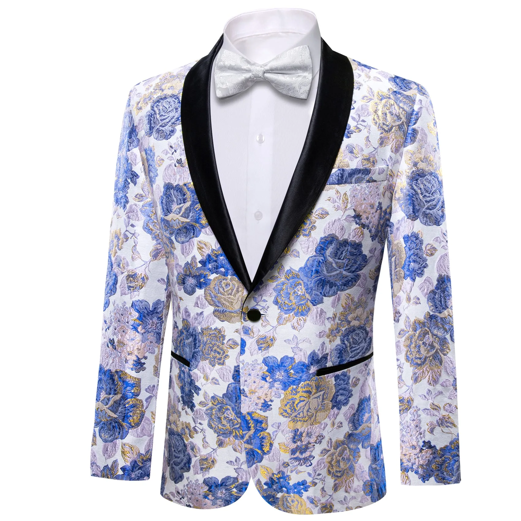Barry. Wang Men's Dress Party Blue White Flower Suit Jacket Slim One Button Stylish Blazer sold by Barrywang product image thumbnail 4