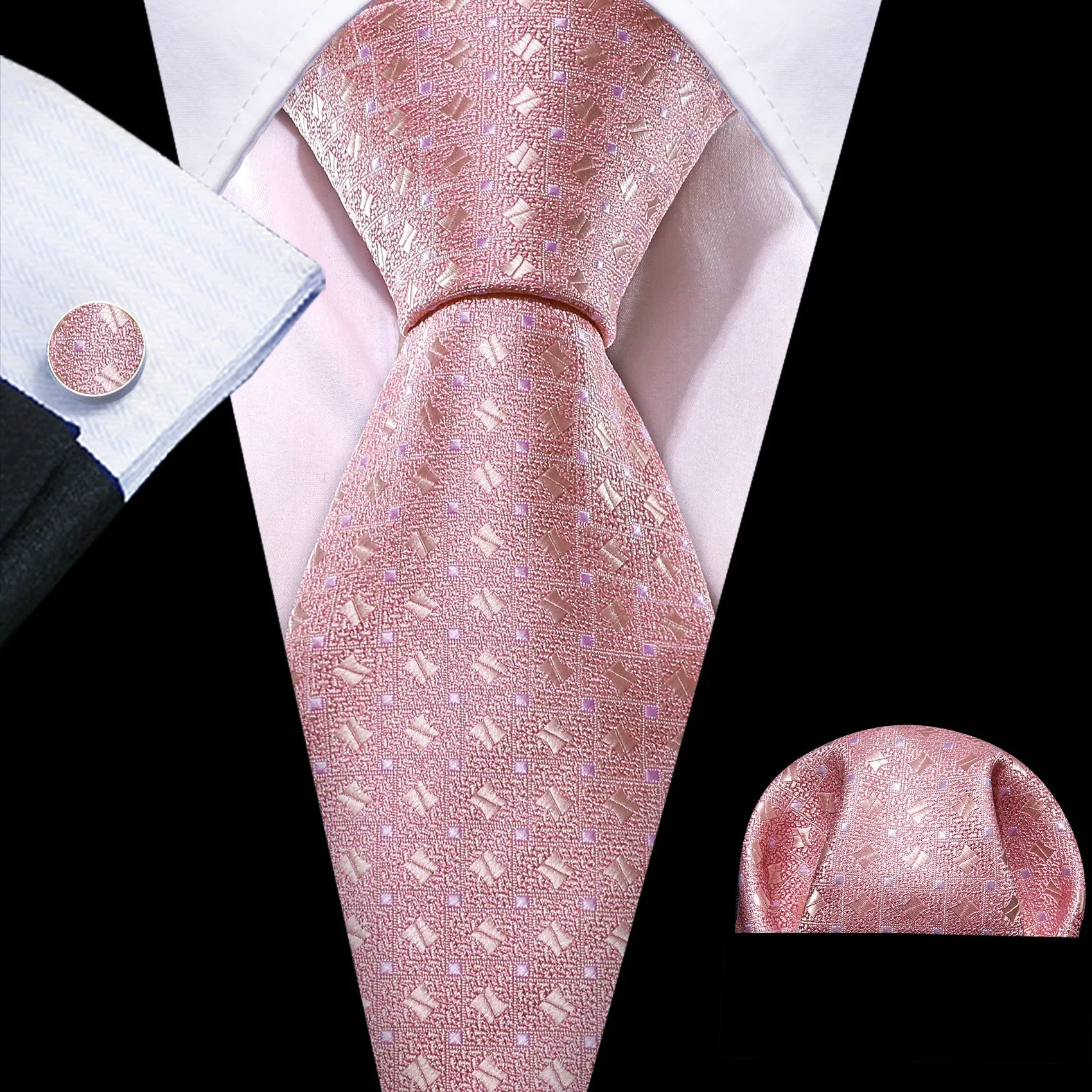 Barry. Wang Pink Necktie Men's Novelty Silk Tie Hanky Cufflinks Set sold by Barrywang