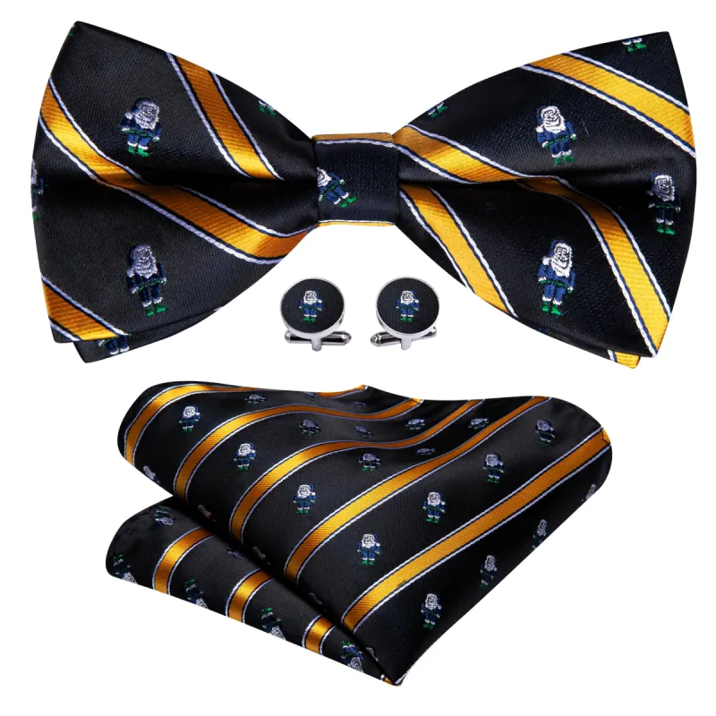 Barry Wang Christmas Black Orange Santa Claus Pre Tied Bow Tie Set sold by Barrywang
