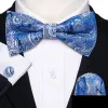 Barry Wang Blue Silver Paisley Pre-tied Bow Tie Hanky Cufflinks Set sold by Barrywang