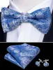 Barry Wang Blue Silver Paisley Pre-tied Bow Tie Hanky Cufflinks Set sold by Barrywang