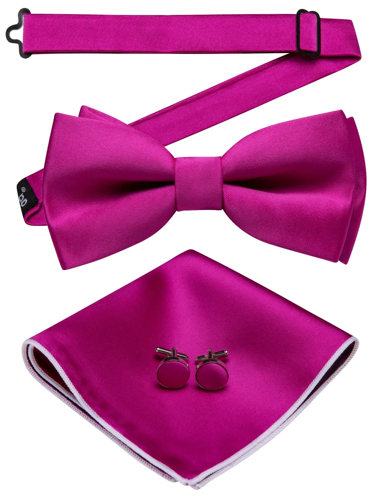 Barry Wang Hot Pink Silk Pre-Tied Bow Tie Hanky Cufflinks Set for Men sold by Barrywang product image thumbnail 3