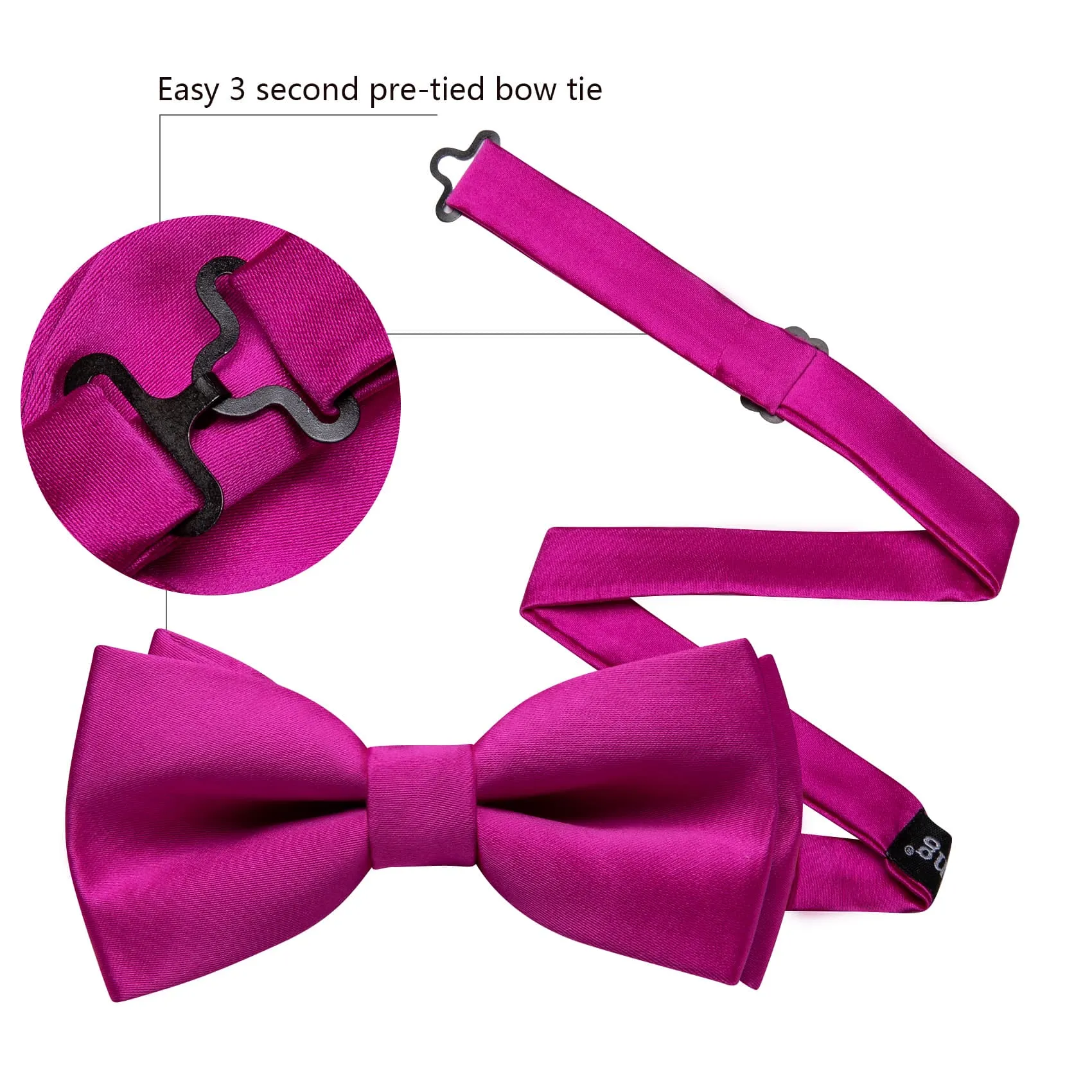 Barry Wang Hot Pink Silk Pre-Tied Bow Tie Hanky Cufflinks Set for Men sold by Barrywang product image thumbnail 2