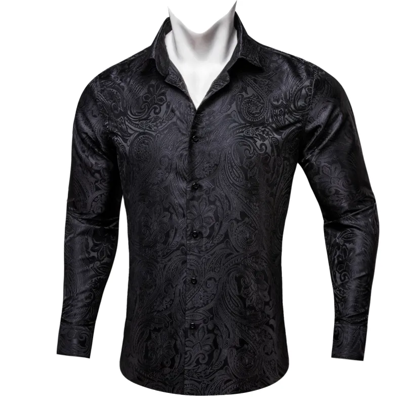 Barry. Wang Paisley Pattern Shirt Black Jacquard Men's Silk Dress Shirt sold by Barrywang