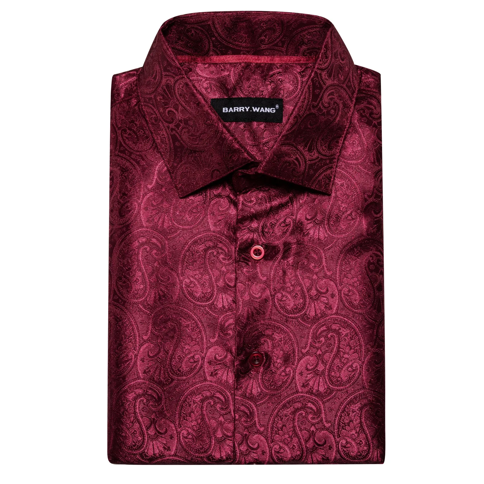Barry Wang Paisley Print Cothing Dark Red Jacquard Silk Men's Shirt sold by Barrywang product image thumbnail 4