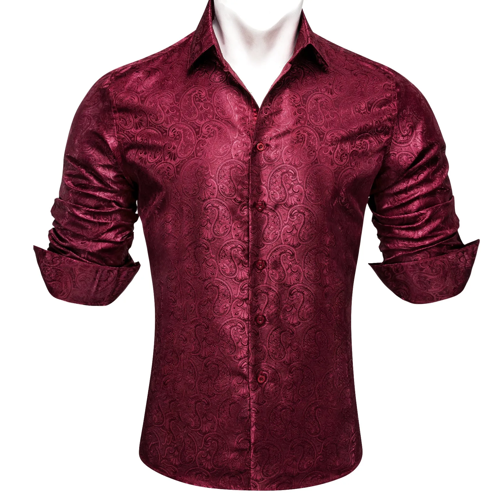 Barry Wang Paisley Print Cothing Dark Red Jacquard Silk Men's Shirt sold by Barrywang product image thumbnail 3
