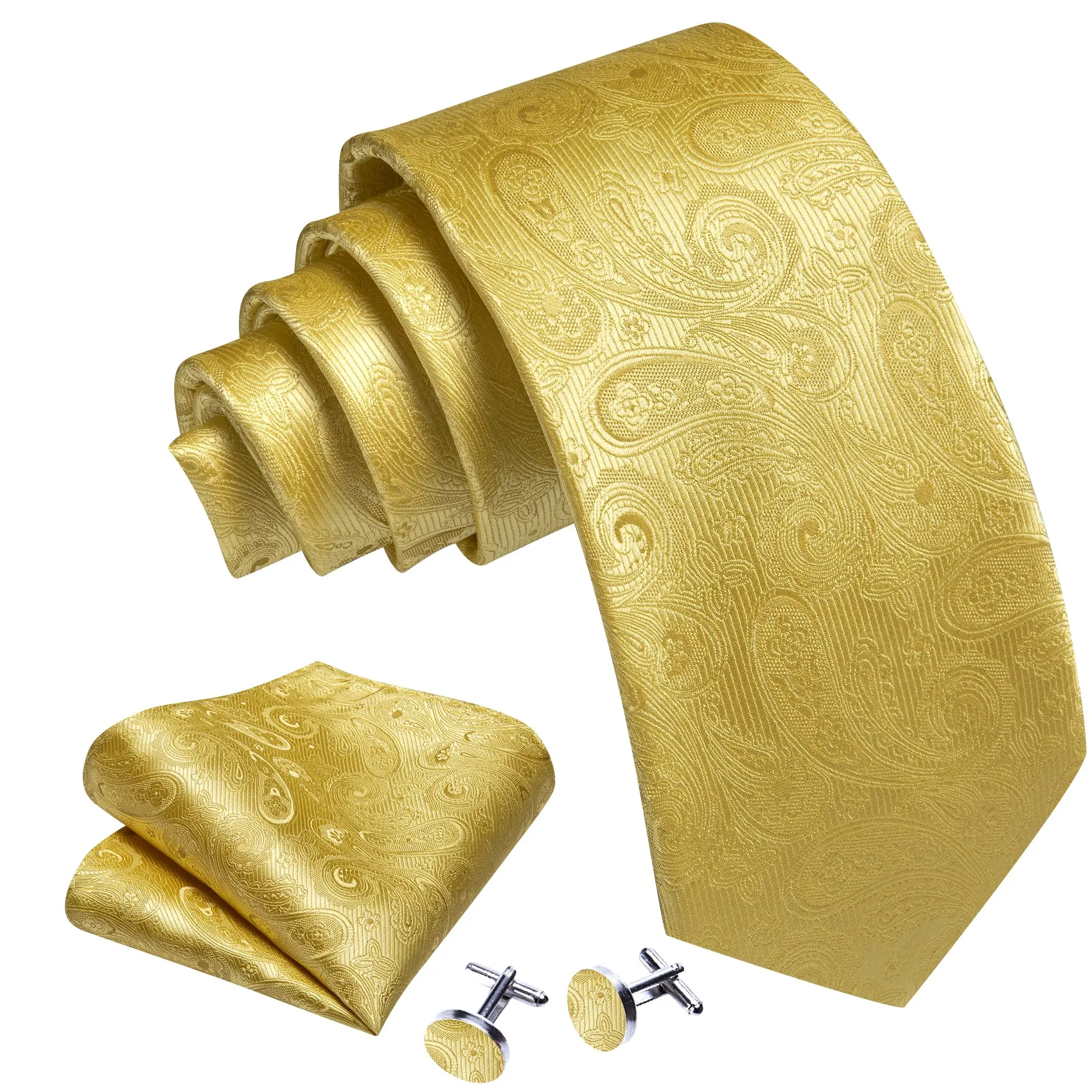 Barry Wang Gold Neckties Paisley Silk Tie Handkerchief Cufflinks Set sold by Barrywang product image thumbnail 3