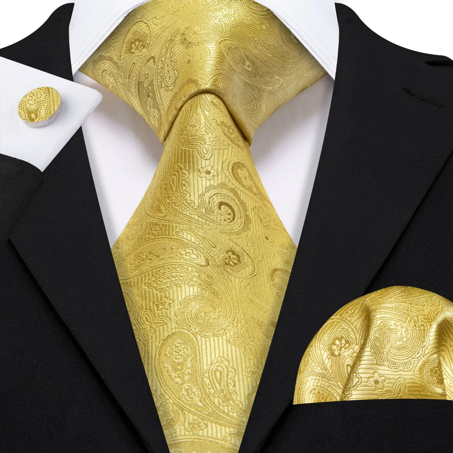 Barry Wang Gold Neckties Paisley Silk Tie Handkerchief Cufflinks Set sold by Barrywang product image thumbnail 2