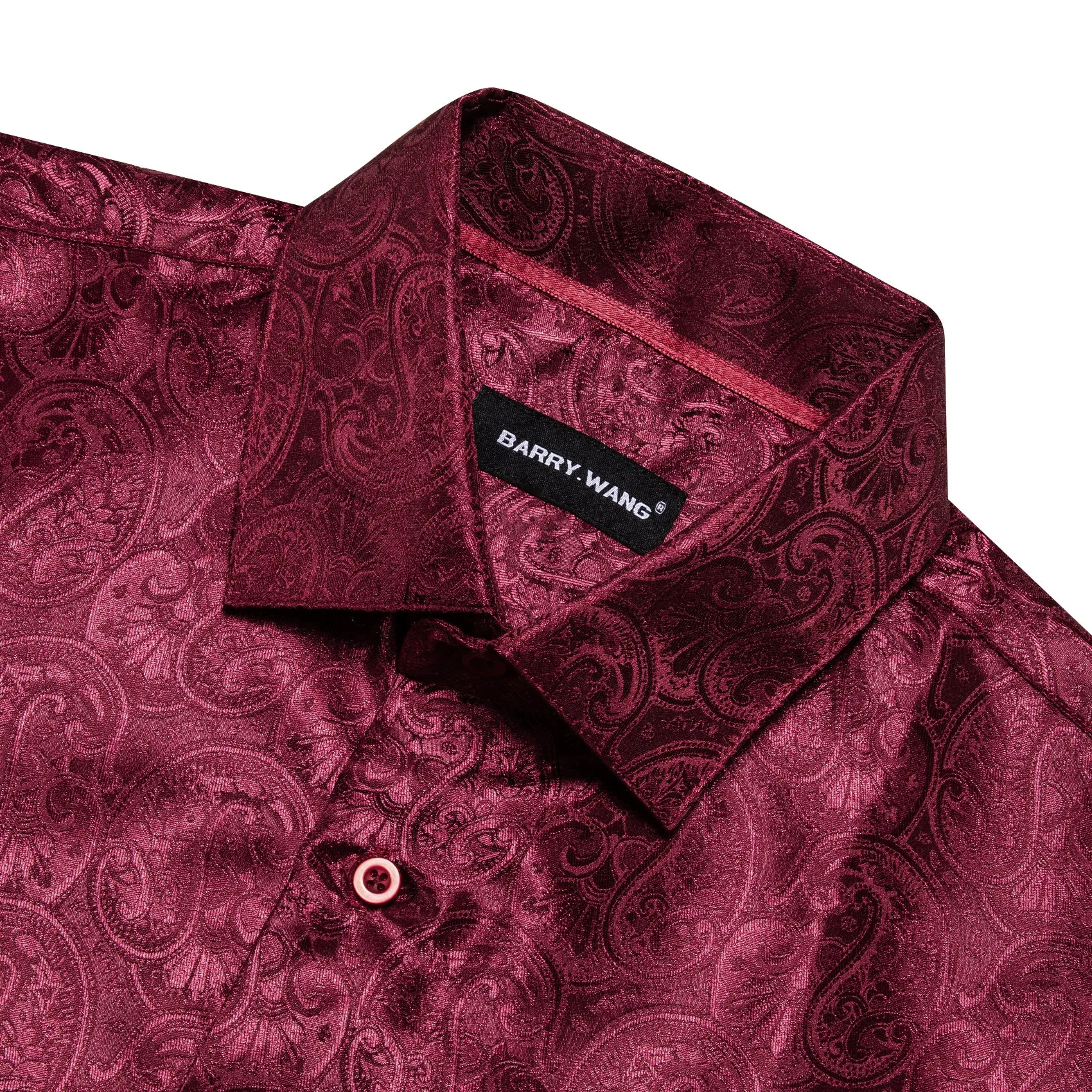 Barry Wang Paisley Print Cothing Dark Red Jacquard Silk Men's Shirt sold by Barrywang product image thumbnail 5