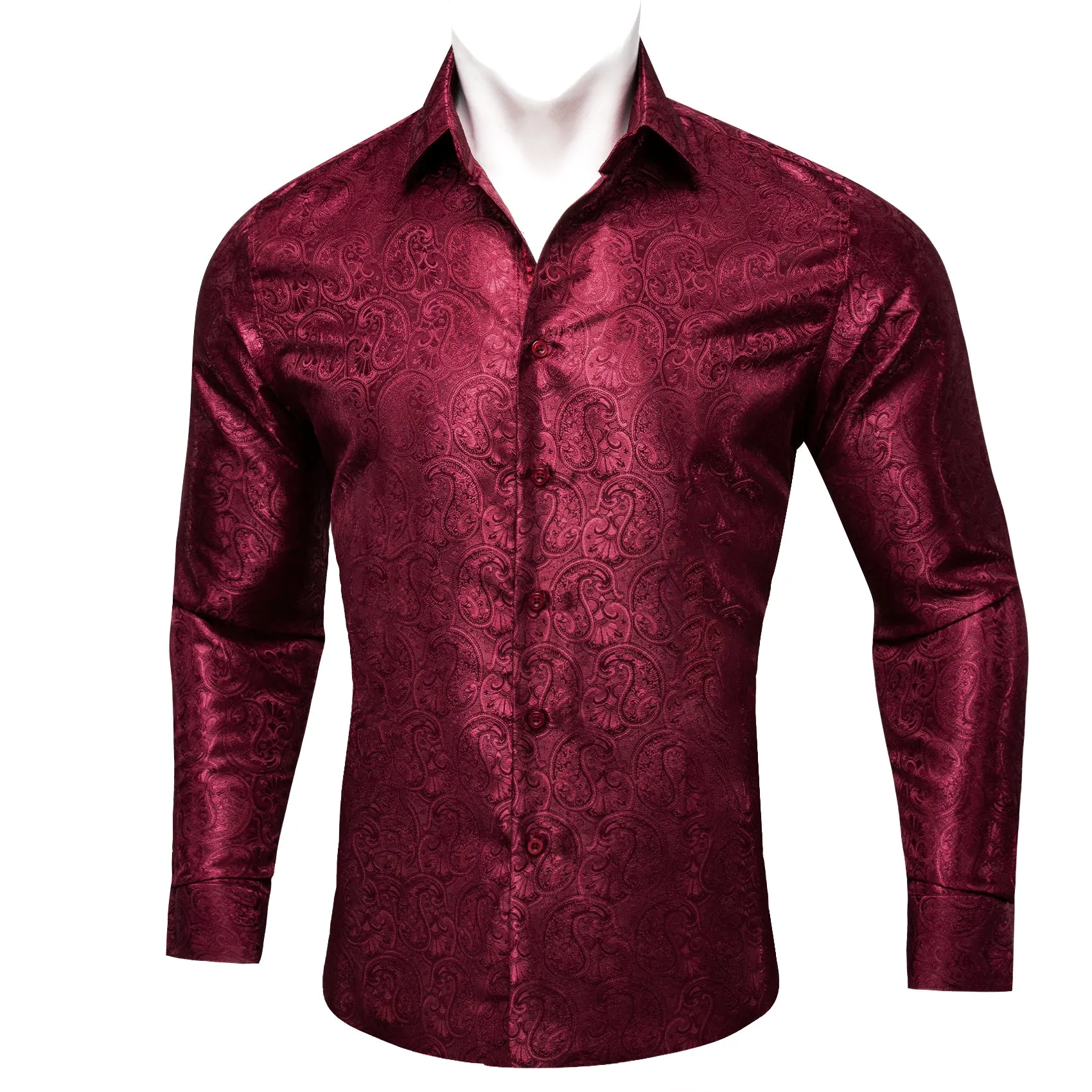 Barry Wang Paisley Print Cothing Dark Red Jacquard Silk Men's Shirt sold by Barrywang product image thumbnail 2