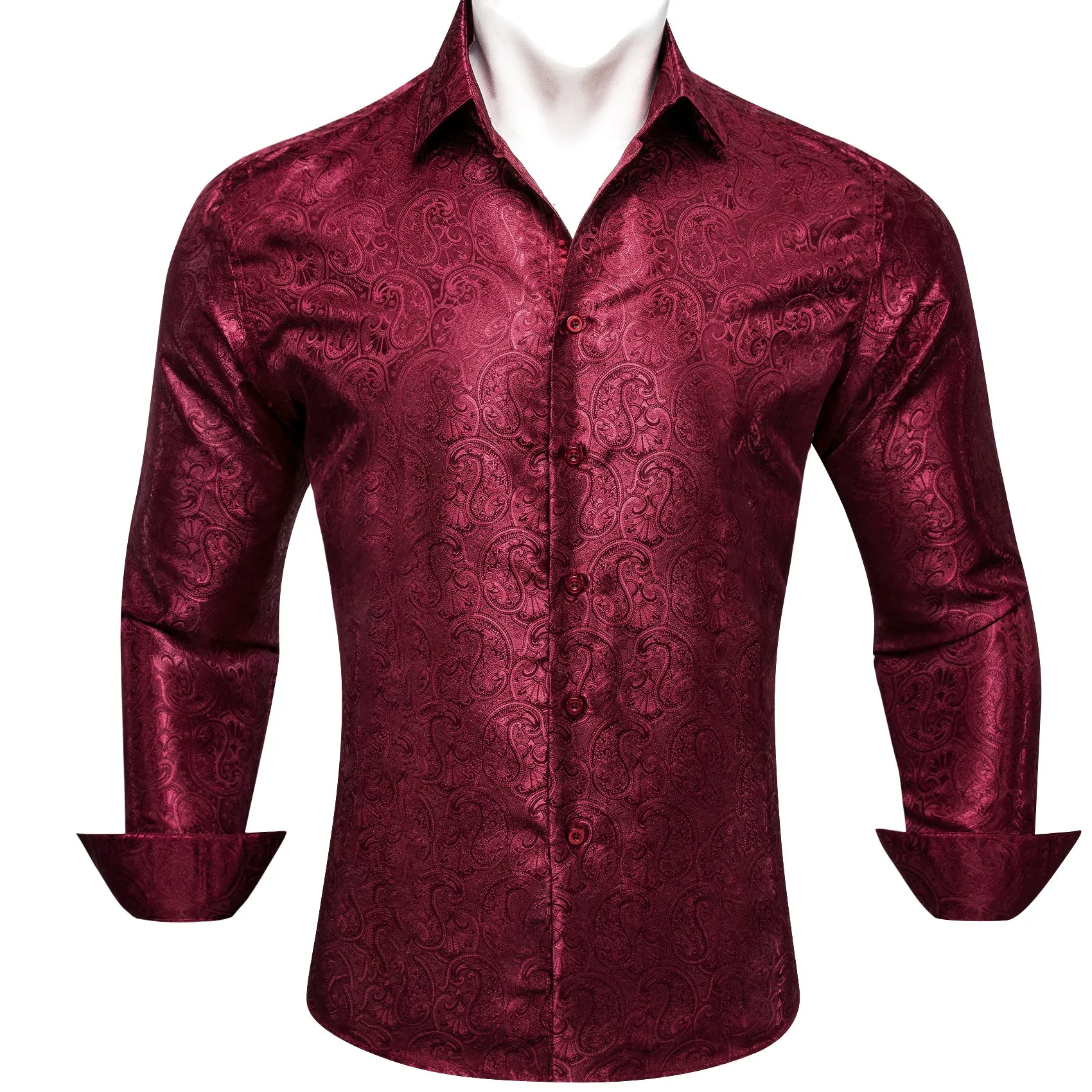 Barry Wang Paisley Print Cothing Dark Red Jacquard Silk Men's Shirt sold by Barrywang