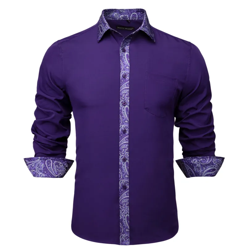 Barry. Wang Purple Splicing Men's Business Shirt sold by Barrywang