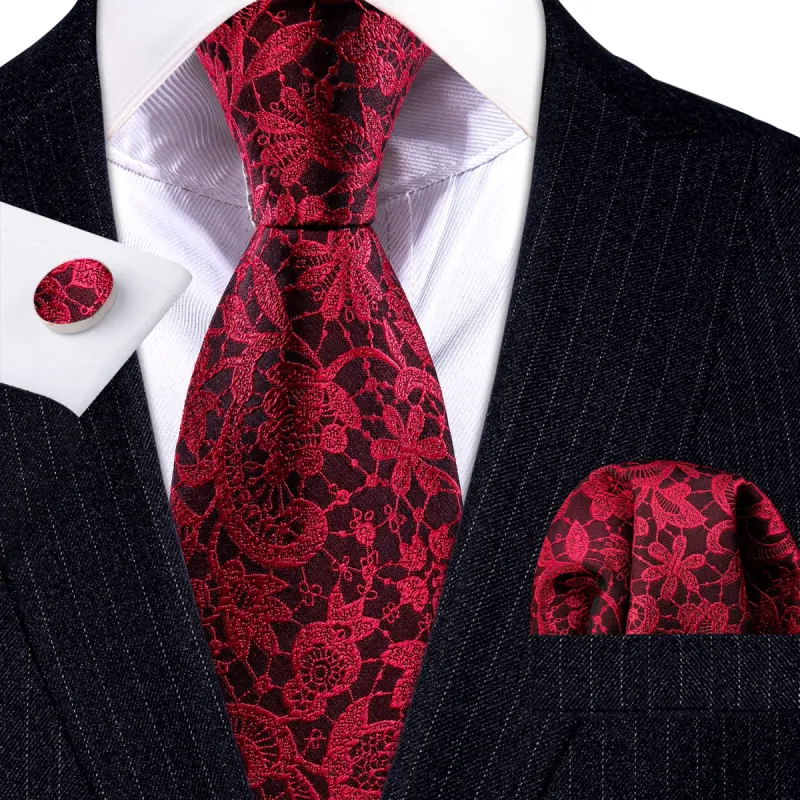 Barry. Wang Red Tie Black Paisley Silk Ties Handkerchief Cufflinks Set sold by Barrywang