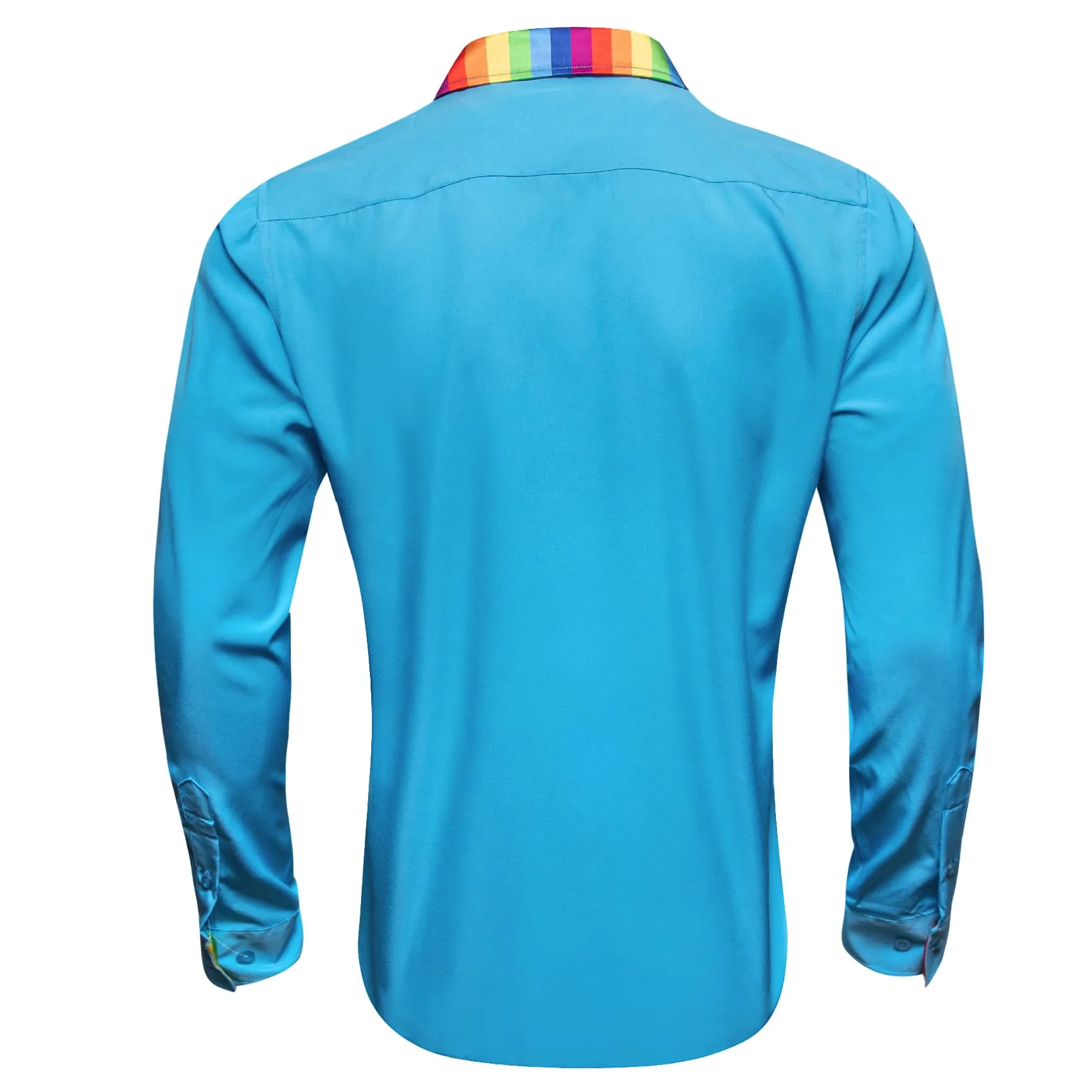 Barry Wang Splicing Collar Cuffs Shirt Bright Cerulean Blue Men Shirt sold by Barrywang product image thumbnail 5