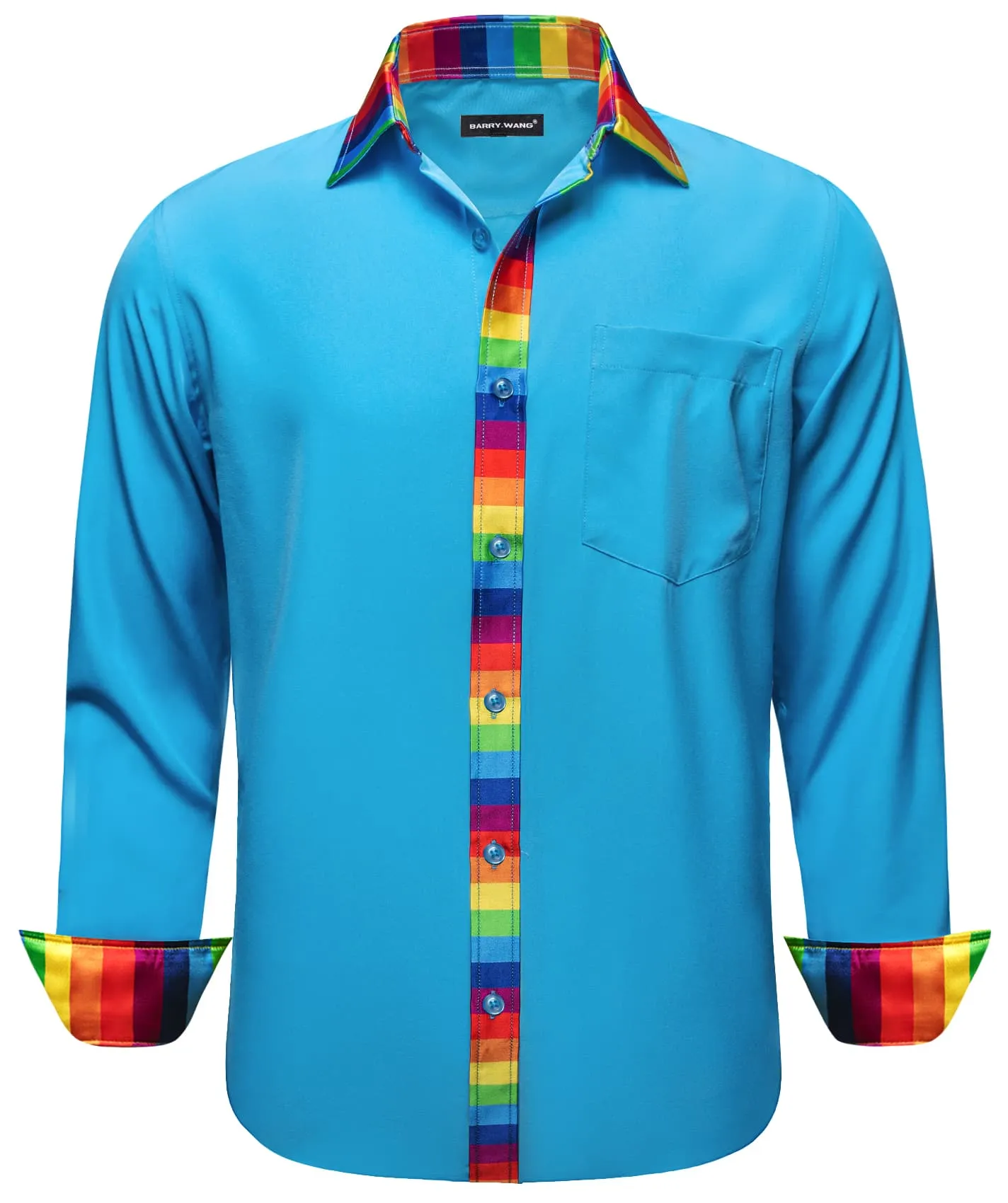 Barry Wang Splicing Collar Cuffs Shirt Bright Cerulean Blue Men Shirt sold by Barrywang product image thumbnail 2