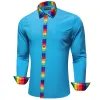 Barry Wang Splicing Collar Cuffs Shirt Bright Cerulean Blue Men Shirt sold by Barrywang