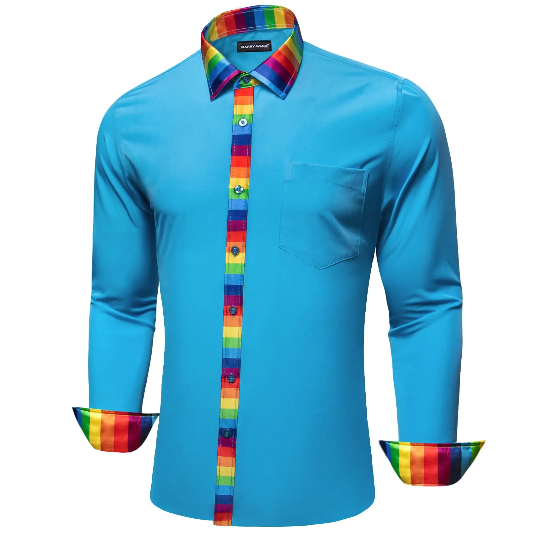 Barry Wang Splicing Collar Cuffs Shirt Bright Cerulean Blue Men Shirt sold by Barrywang product image thumbnail 4