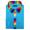 Barry Wang Splicing Collar Cuffs Shirt Bright Cerulean Blue Men Shirt sold by Barrywang