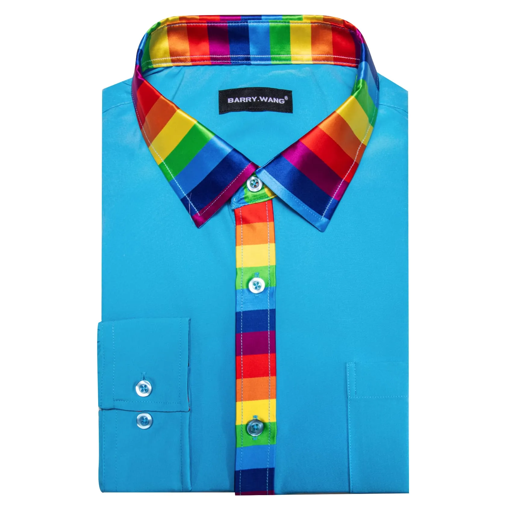 Barry Wang Splicing Collar Cuffs Shirt Bright Cerulean Blue Men Shirt sold by Barrywang product image thumbnail 3