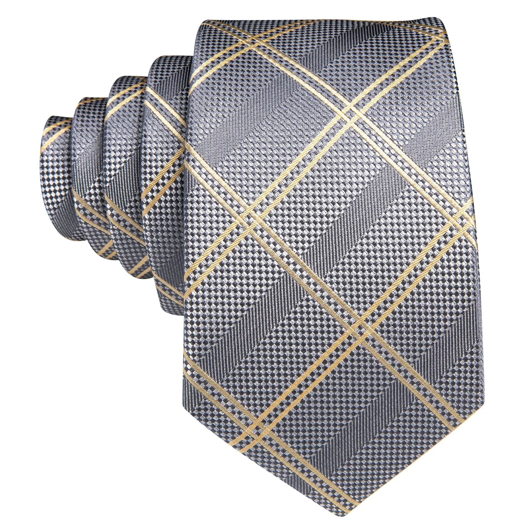 Barry. Wang Mens Grey Plaid Tie Beige Checkered Necktie Set sold by Barrywang product image thumbnail 3