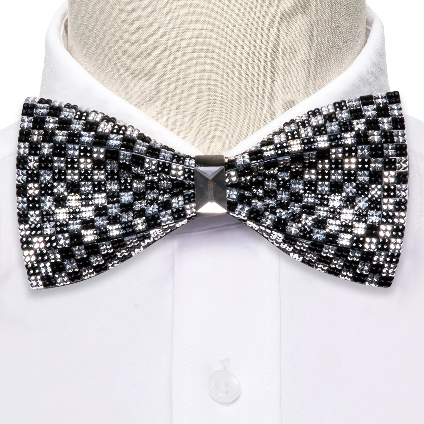 Barry. Wang Shining Black White Plaid Rhinestones Pre-tied Bowties Fashion For Wedding Party sold by Barrywang product image thumbnail 5
