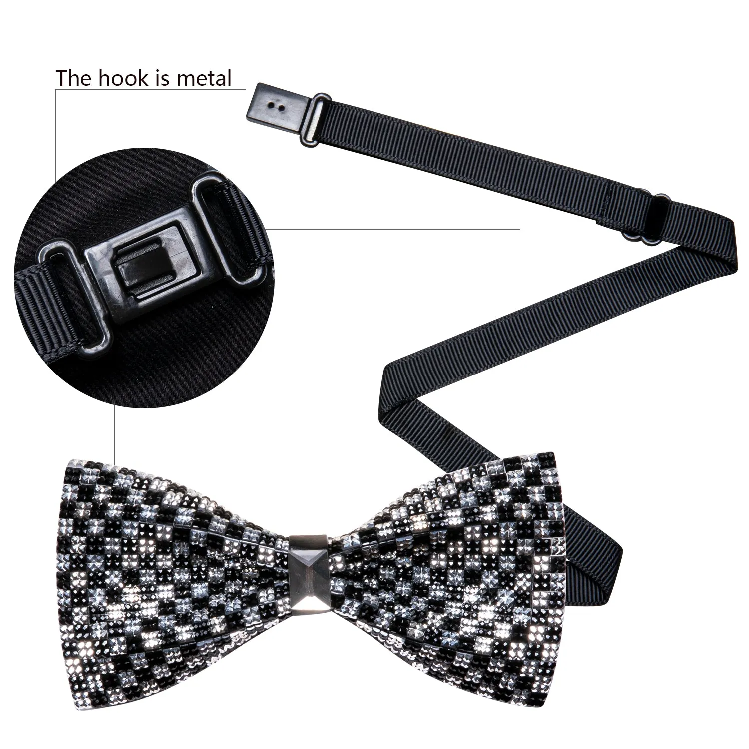 Barry. Wang Shining Black White Plaid Rhinestones Pre-tied Bowties Fashion For Wedding Party sold by Barrywang product image thumbnail 4