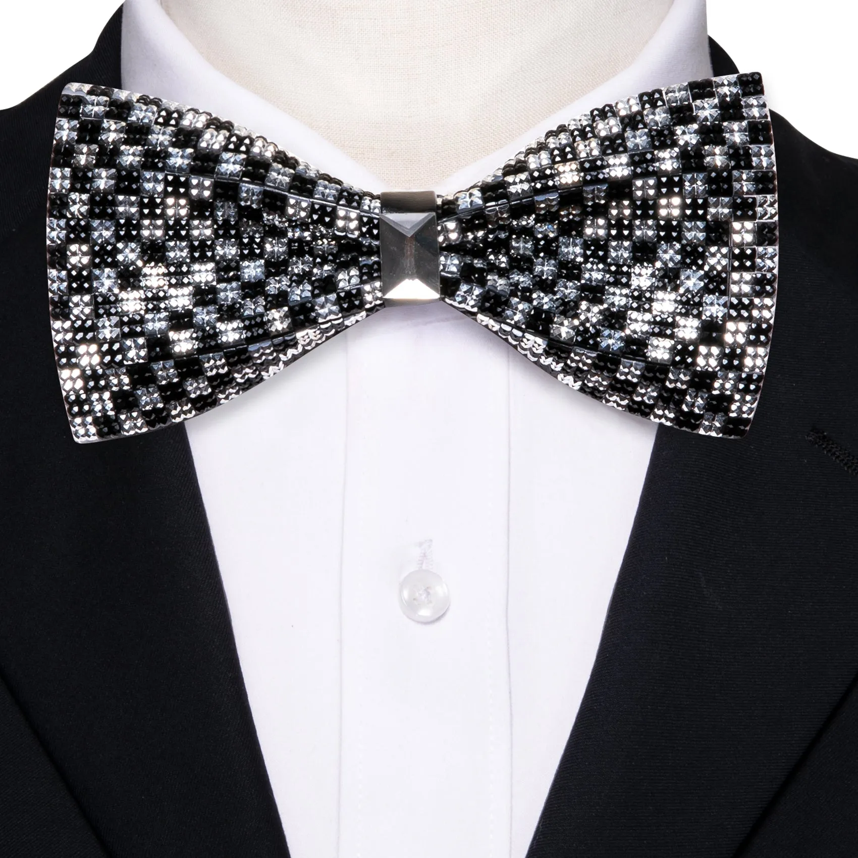 Barry. Wang Shining Black White Plaid Rhinestones Pre-tied Bowties Fashion For Wedding Party sold by Barrywang