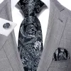 Barry Wang Beautiful Black Grey Floral Tie Pocket Square Cufflinks Set sold by Barrywang