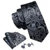 Barry Wang Beautiful Black Grey Floral Tie Pocket Square Cufflinks Set sold by Barrywang