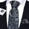 Barry Wang Beautiful Black Grey Floral Tie Pocket Square Cufflinks Set sold by Barrywang
