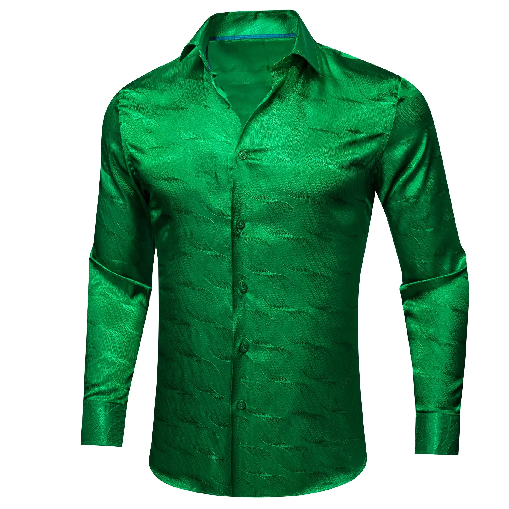 slim fit dress slacks Hisdern Men's Long Sleeve Green Shinny Shirt Comfort Fit for Party L main image 0
