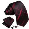 Barry. Wang Black Red Plaid Silk Tie Handkerchief Cufflinks Set sold by Barrywang