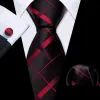 Barry. Wang Black Red Plaid Silk Tie Handkerchief Cufflinks Set sold by Barrywang