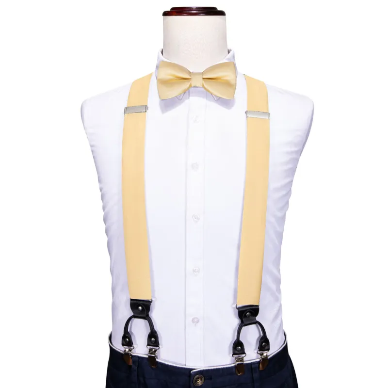Barry. Wang Vanilla Solid Y Back Adjustable Bow Tie Suspenders Set sold by Barrywang