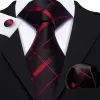 Barry. Wang Black Red Plaid Silk Tie Handkerchief Cufflinks Set sold by Barrywang
